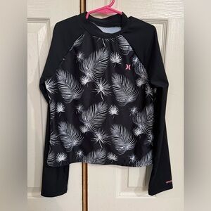 Hurley Girls Rash Guard Swim Top Size 14 UPF 50 Palm Print